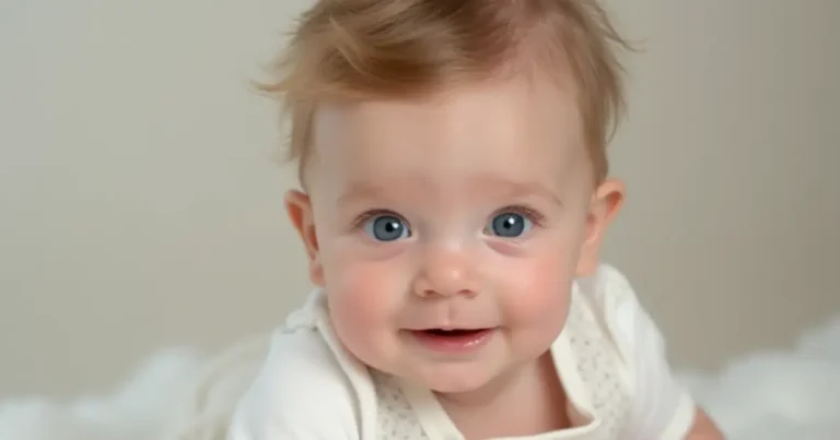 A little boy wearing white and his eyes are beautiful