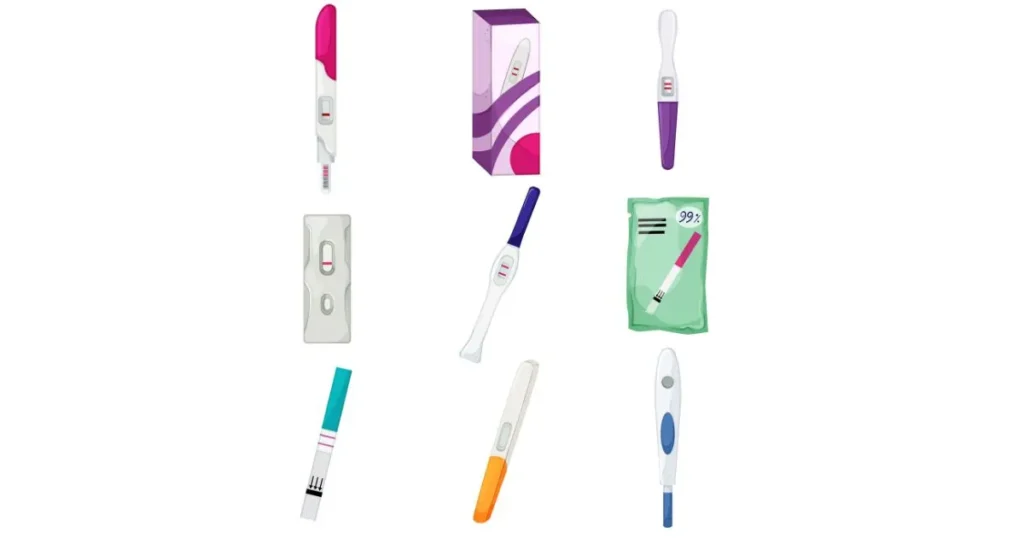 Different styles of easy home pregnancy test kits and strips