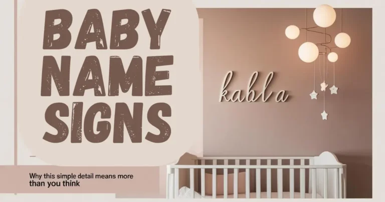 Neutral-toned nursery with crib and custom script baby name sign on the wall