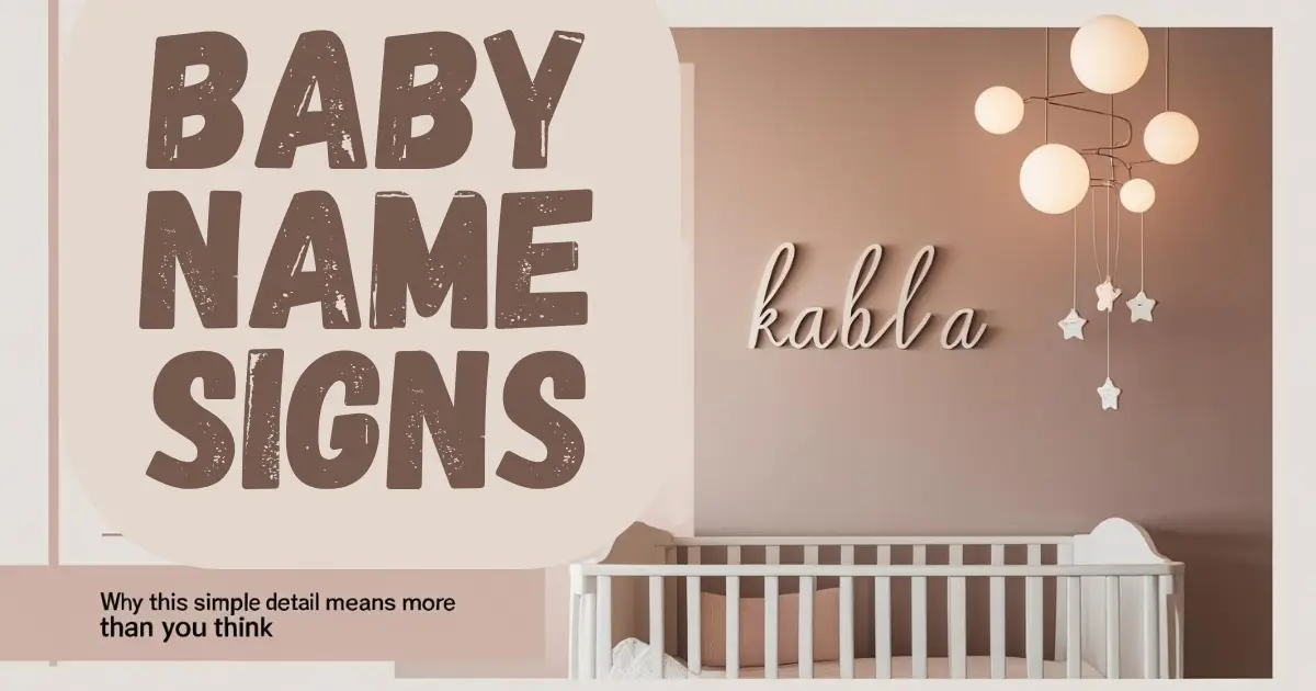 Neutral-toned nursery with crib and custom script baby name sign on the wall