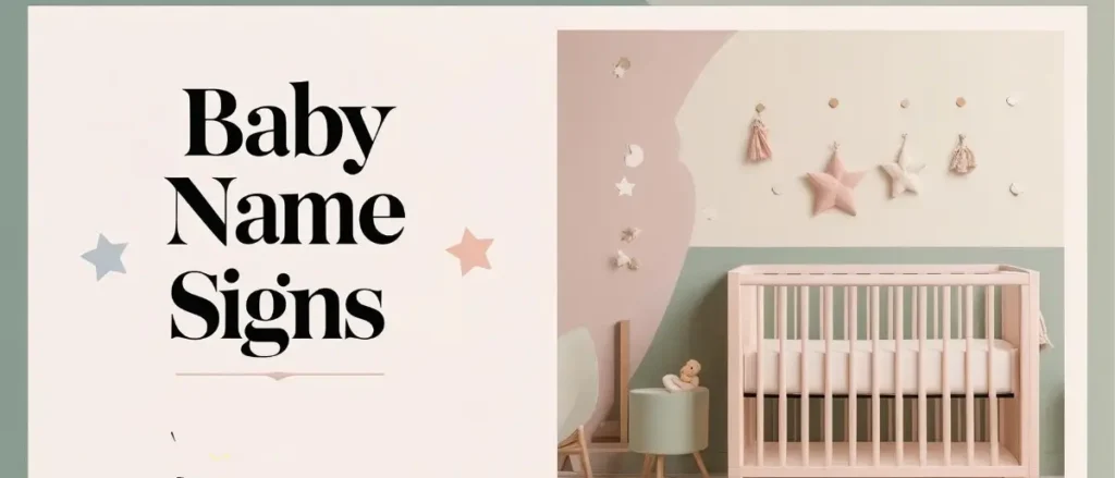 Minimalist nursery room with pastel-colored crib and baby name signs on the wall