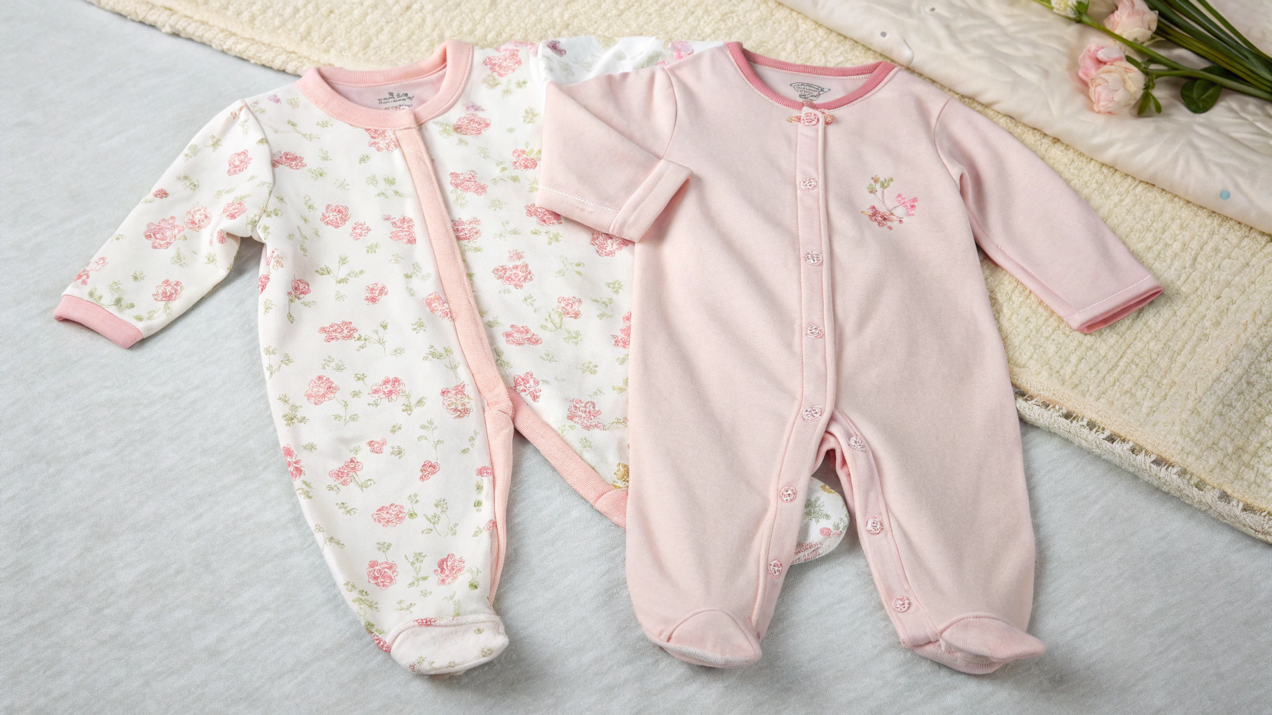 Soft and stylish, these baby sleepers are perfect for a comfortable night's sleep. Featuring a delicate floral print and a solid pink design, these footie pajamas are made from cozy, breathable cotton for your little one.