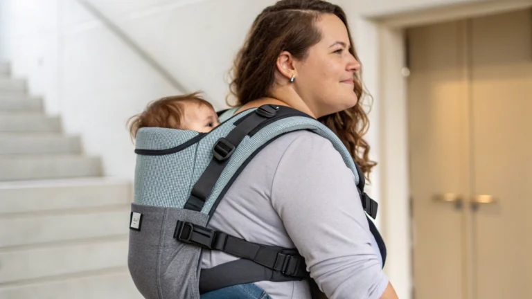 Plus Size Baby Carrier with ergonomic design for moms, providing comfort and support while carrying a baby on the back.