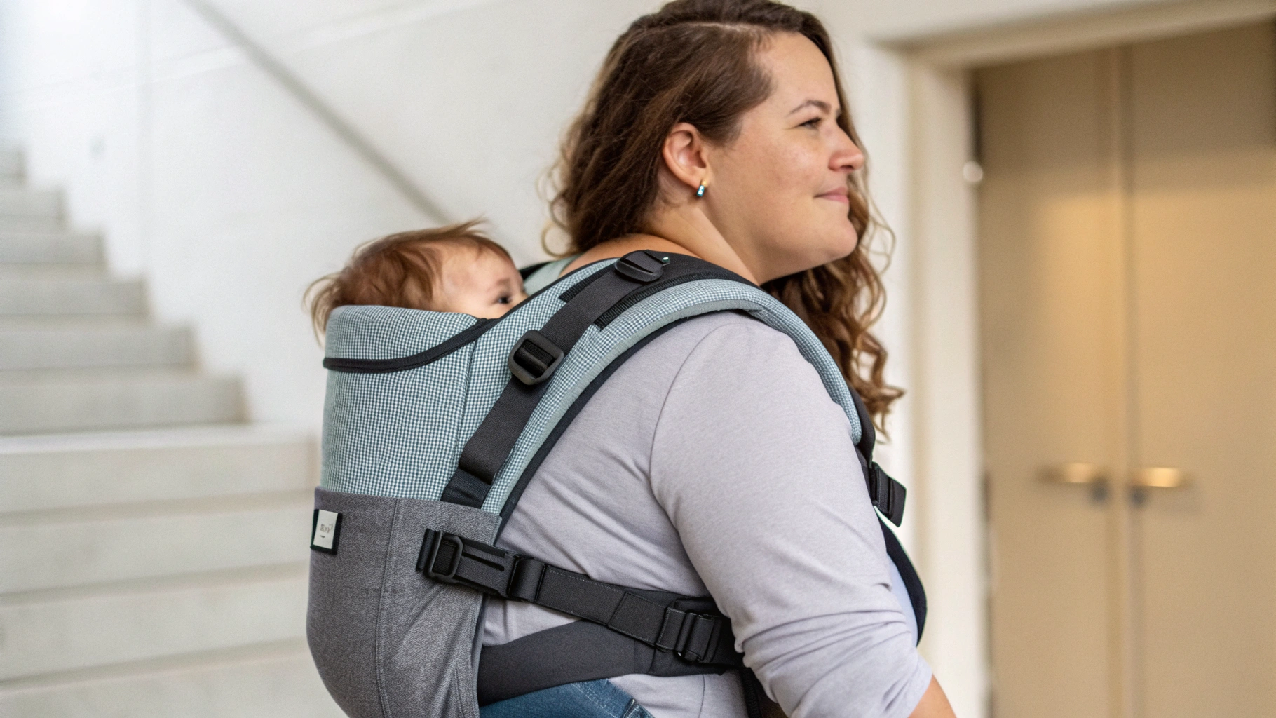 Plus Size Baby Carrier with ergonomic design for moms, providing comfort and support while carrying a baby on the back.