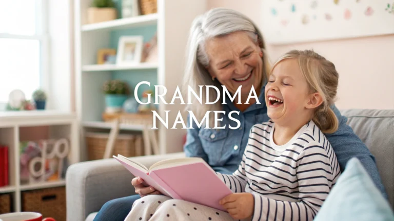 happy grandmother with her grandchild, sitting together and laughing. Cozy living room with soft pastel colors,
